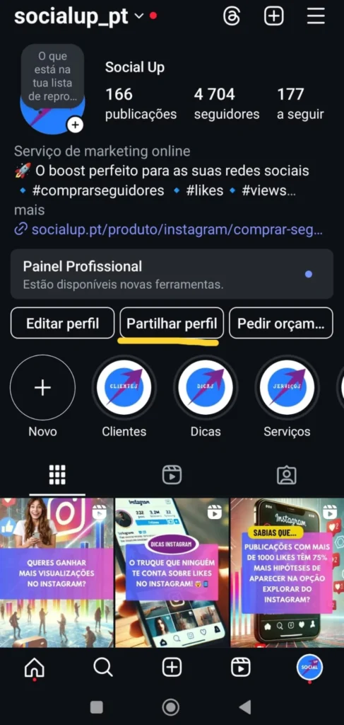 Socialup como saber link instagram