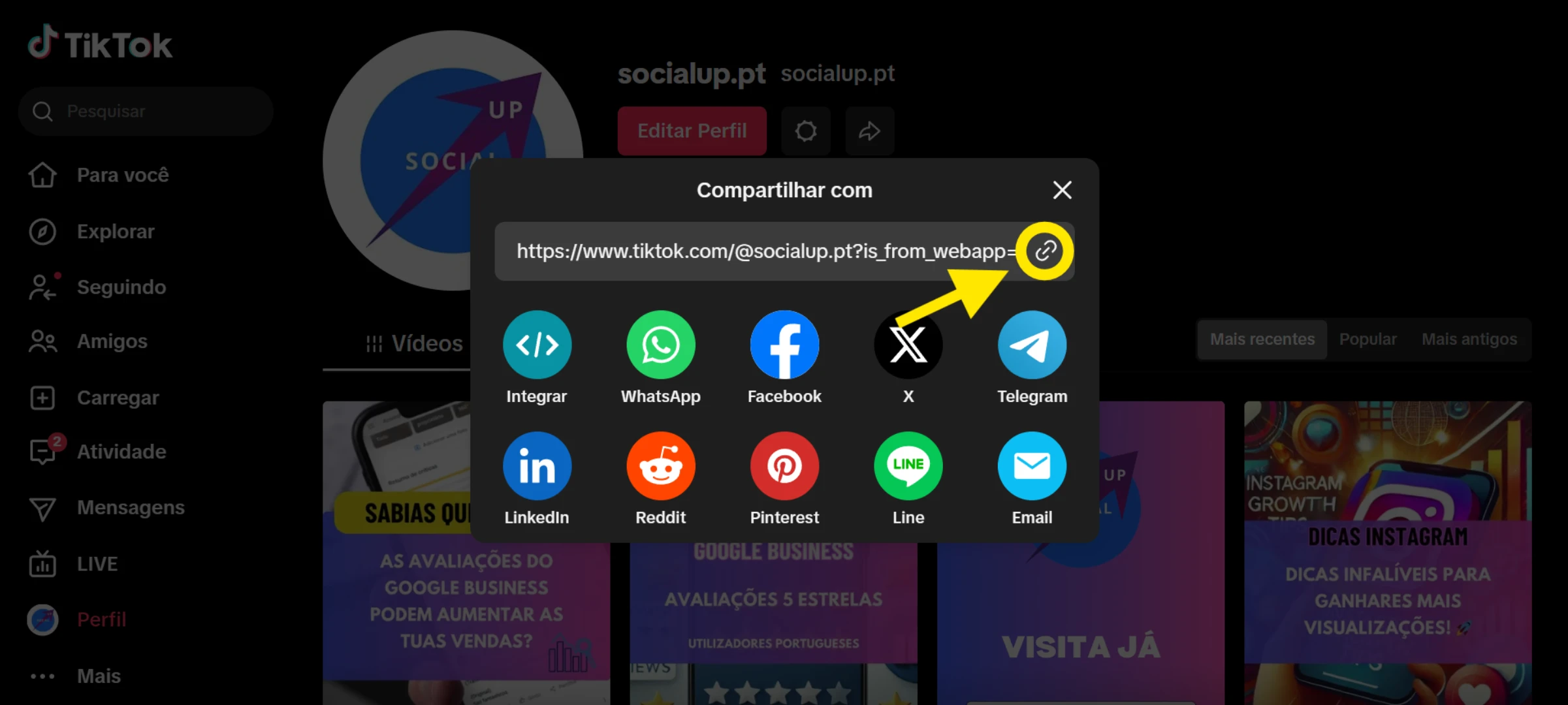 Socialup como saber link tiktok 5