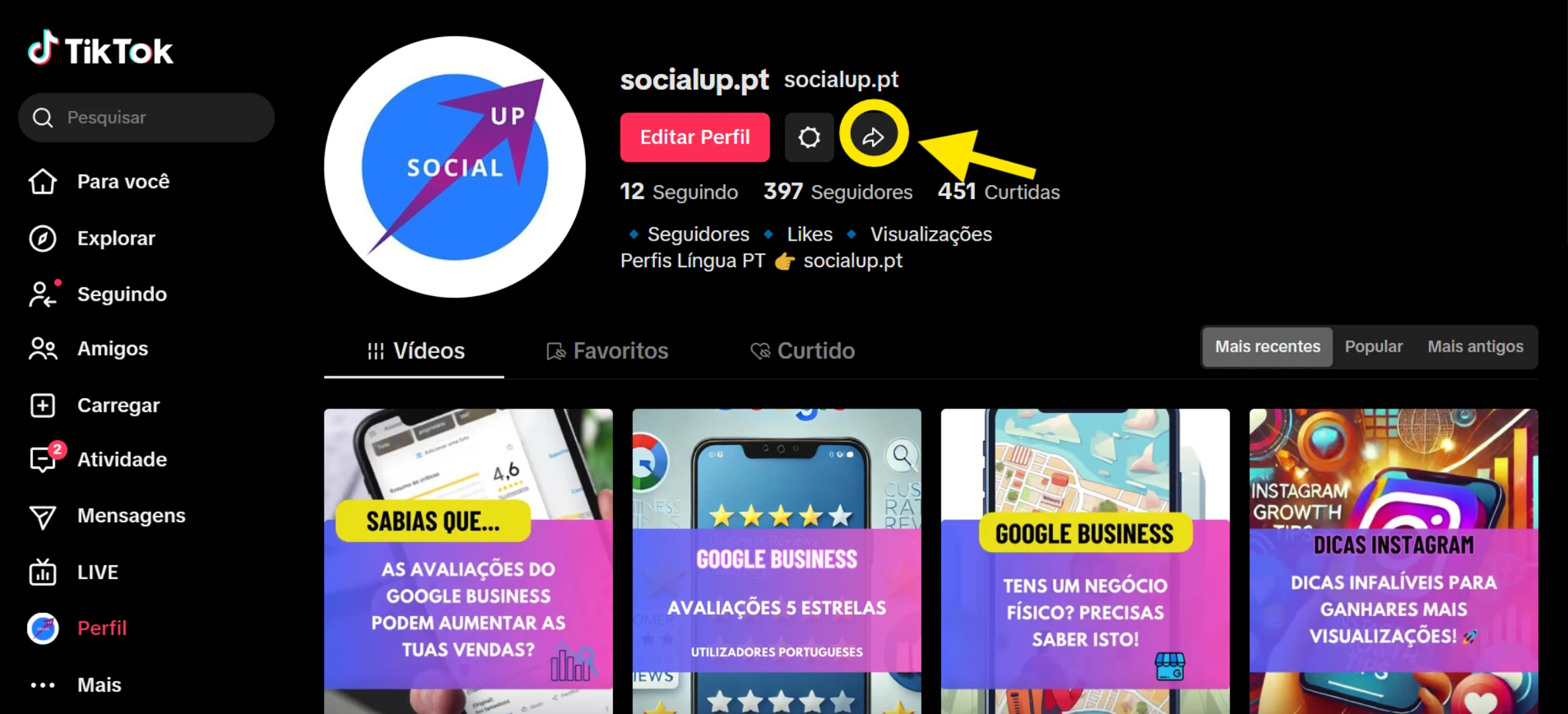 Socialup como saber link tiktok