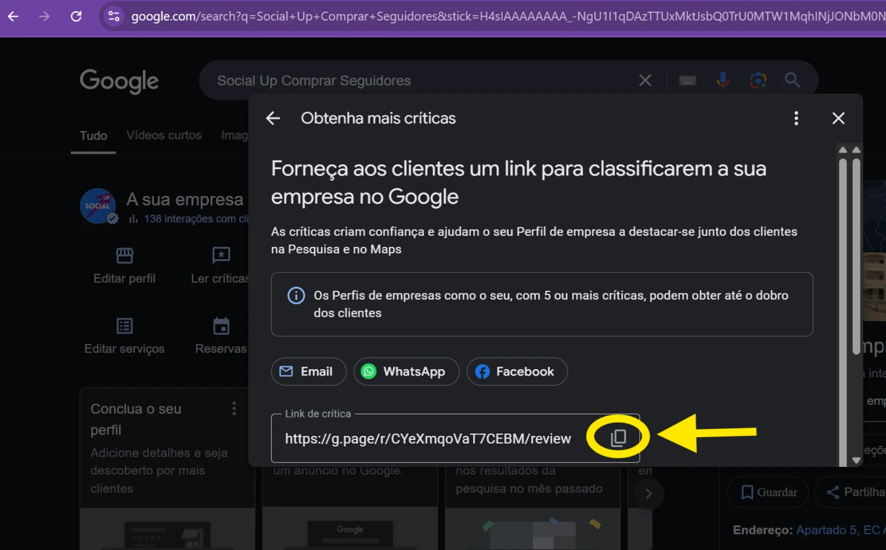 Socialup como saber link google business 3