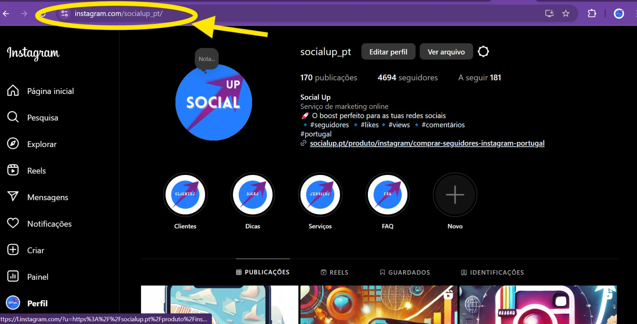 Socialup como saber link instagram 1
