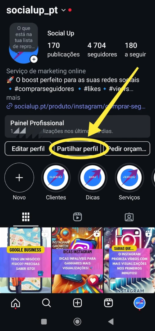 Socialup como saber link instagram