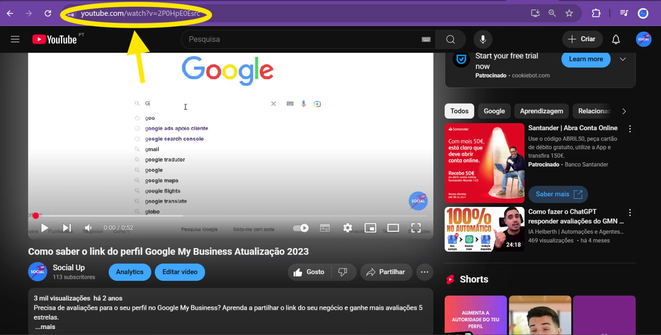 Socialup como saber link youtube 5